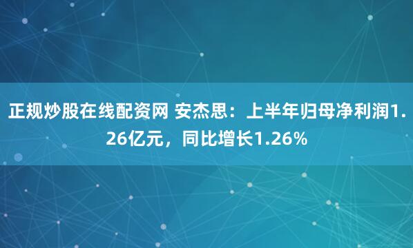 正规炒股在线配资网 安杰思：上半年归母净利润1.26亿元，同比增长1.26%