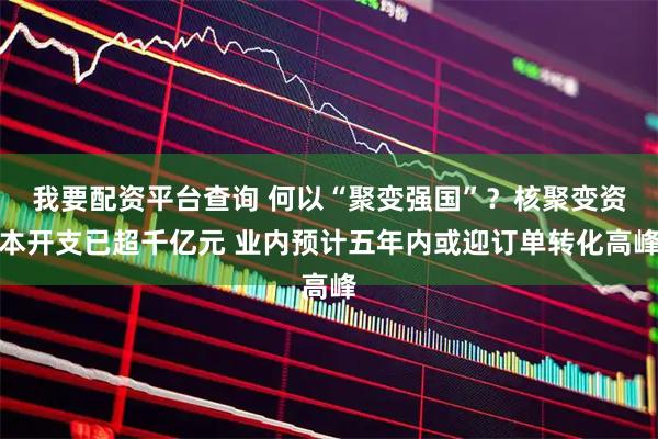 我要配资平台查询 何以“聚变强国”？核聚变资本开支已超千亿元 业内预计五年内或迎订单转化高峰